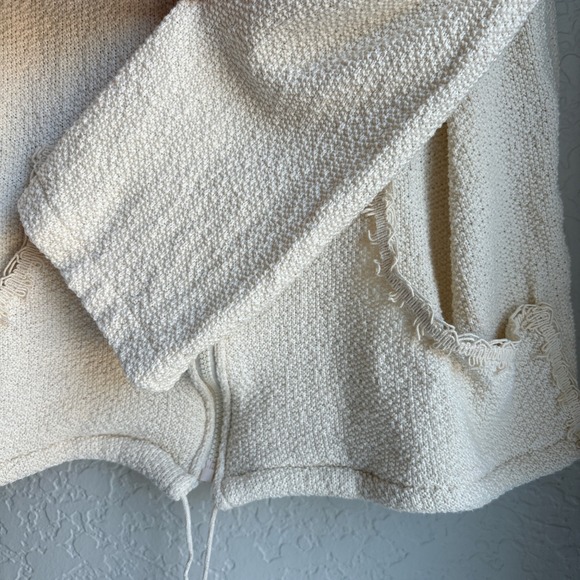 Wandering Sage Womens Cream Textured Knit Cotton Zip Up Hoodie Sweater Large - Picture 4 of 10